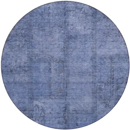 8' Denim Blue And Sky Blue Round Patchwork Washable Indoor Outdoor Area Rug Photo 2