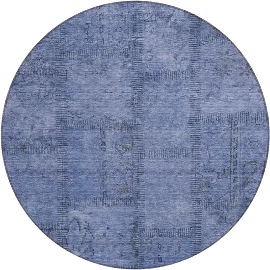 8' Denim Blue And Sky Blue Round Patchwork Washable Indoor Outdoor Area Rug Photo 2
