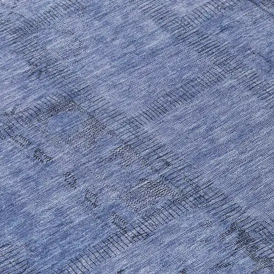 8' Denim Blue And Sky Blue Round Patchwork Washable Indoor Outdoor Area Rug Photo 8