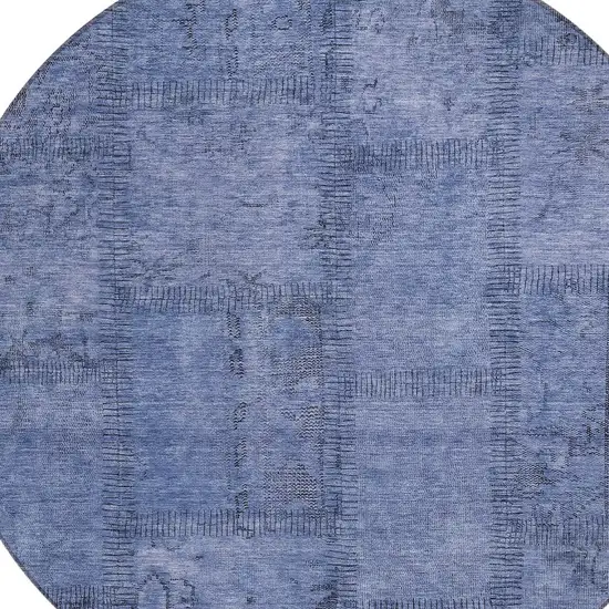 8' Denim Blue And Sky Blue Round Patchwork Washable Indoor Outdoor Area Rug Photo 4