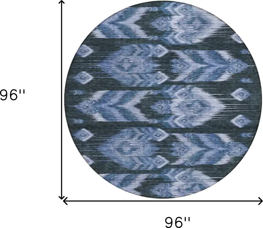 8' Denim Blue And Sky Blue Round Southwestern Washable Indoor Outdoor Area Rug Photo 3