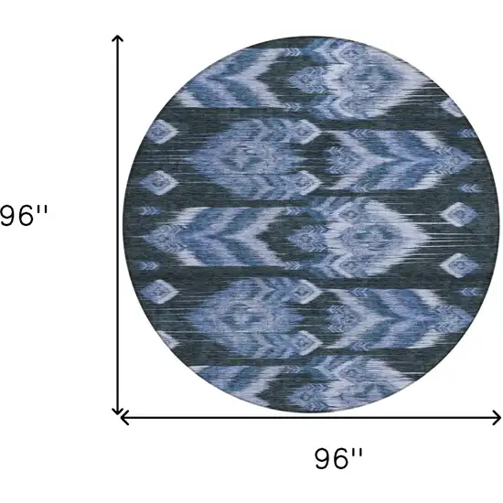 8' Denim Blue And Sky Blue Round Southwestern Washable Indoor Outdoor Area Rug Photo 3