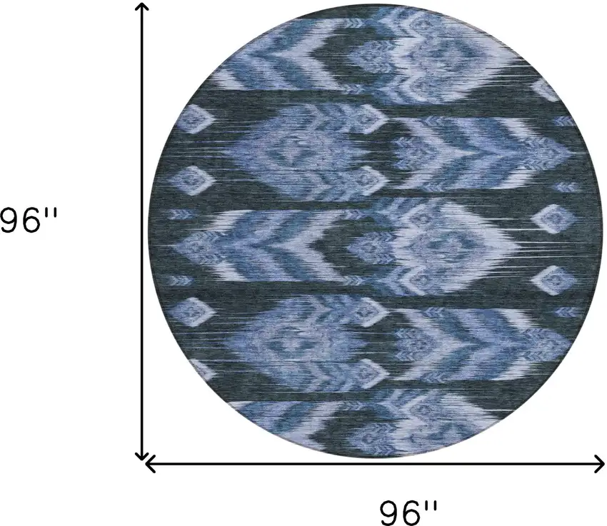 8' Denim Blue And Sky Blue Round Southwestern Washable Indoor Outdoor Area Rug Photo 3