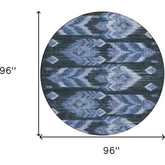 8' Denim Blue And Sky Blue Round Southwestern Washable Indoor Outdoor Area Rug Photo 3
