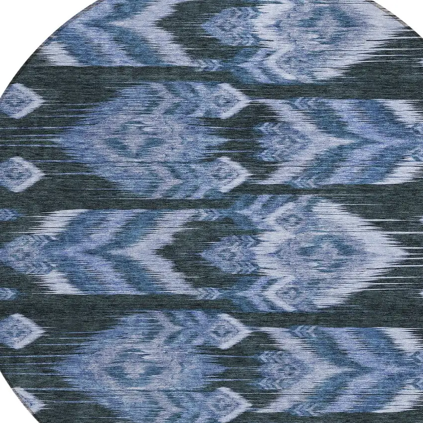 8' Denim Blue And Sky Blue Round Southwestern Washable Indoor Outdoor Area Rug Photo 4