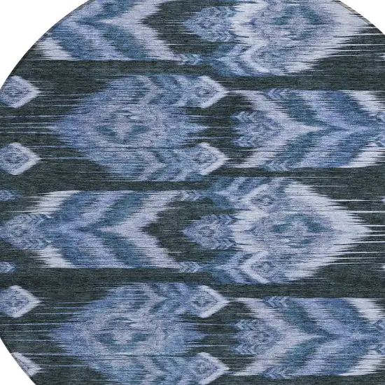 8' Denim Blue And Sky Blue Round Southwestern Washable Indoor Outdoor Area Rug Photo 4