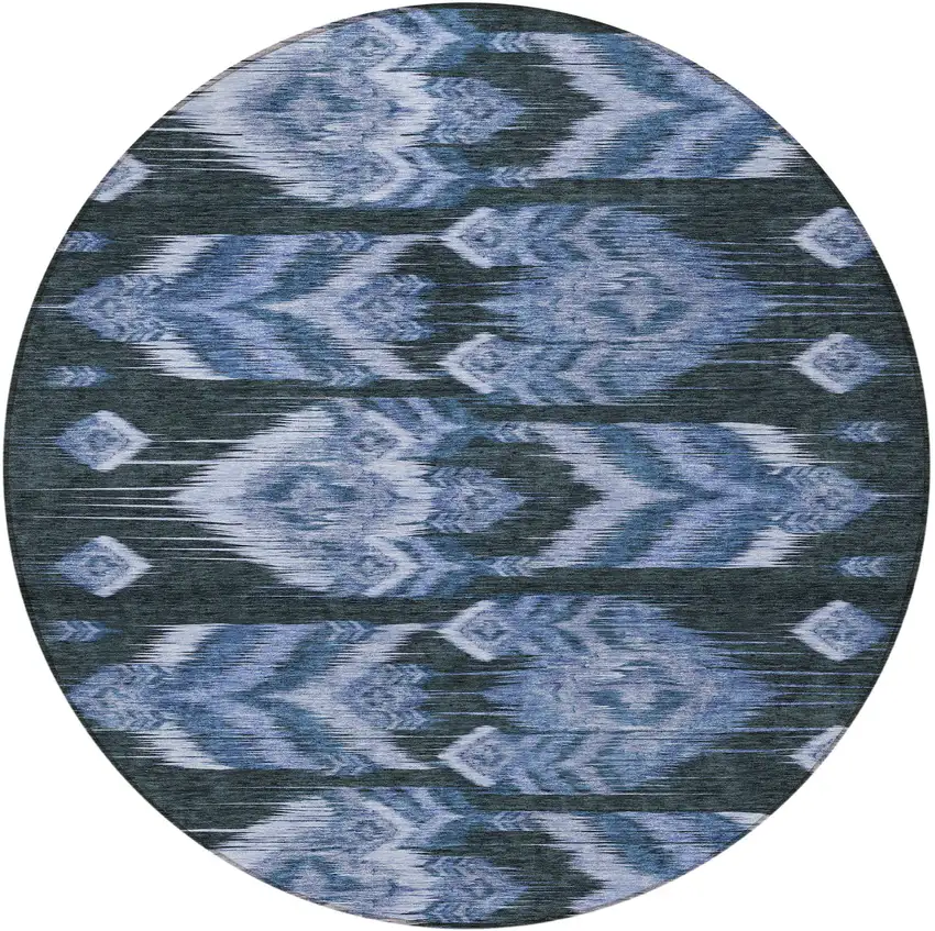 8' Denim Blue And Sky Blue Round Southwestern Washable Indoor Outdoor Area Rug Photo 5