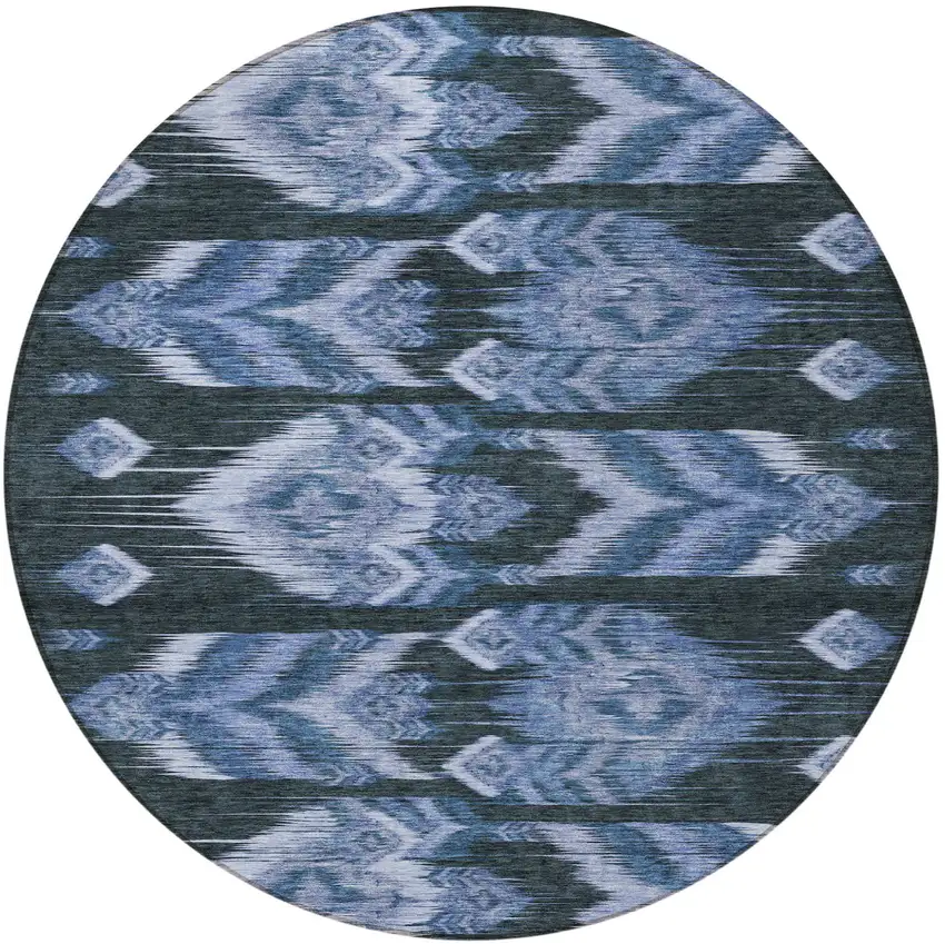 8' Denim Blue And Sky Blue Round Southwestern Washable Indoor Outdoor Area Rug Photo 5
