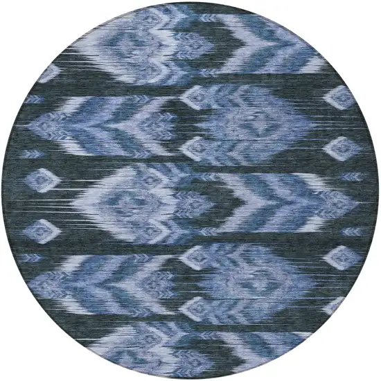 8' Denim Blue And Sky Blue Round Southwestern Washable Indoor Outdoor Area Rug Photo 5
