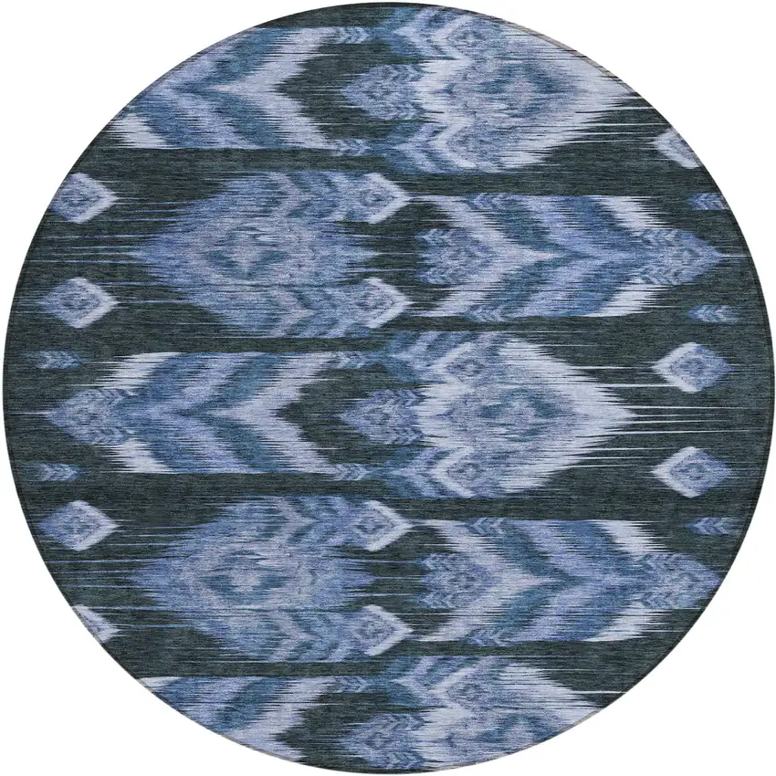 8' Denim Blue And Sky Blue Round Southwestern Washable Indoor Outdoor Area Rug Photo 2