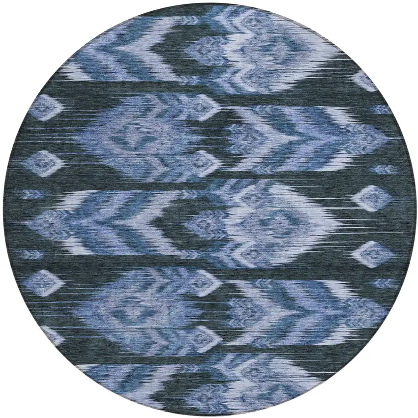 8' Denim Blue And Sky Blue Round Southwestern Washable Indoor Outdoor Area Rug Photo 2