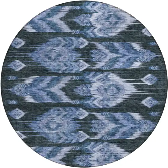 8' Denim Blue And Sky Blue Round Southwestern Washable Indoor Outdoor Area Rug Photo 2