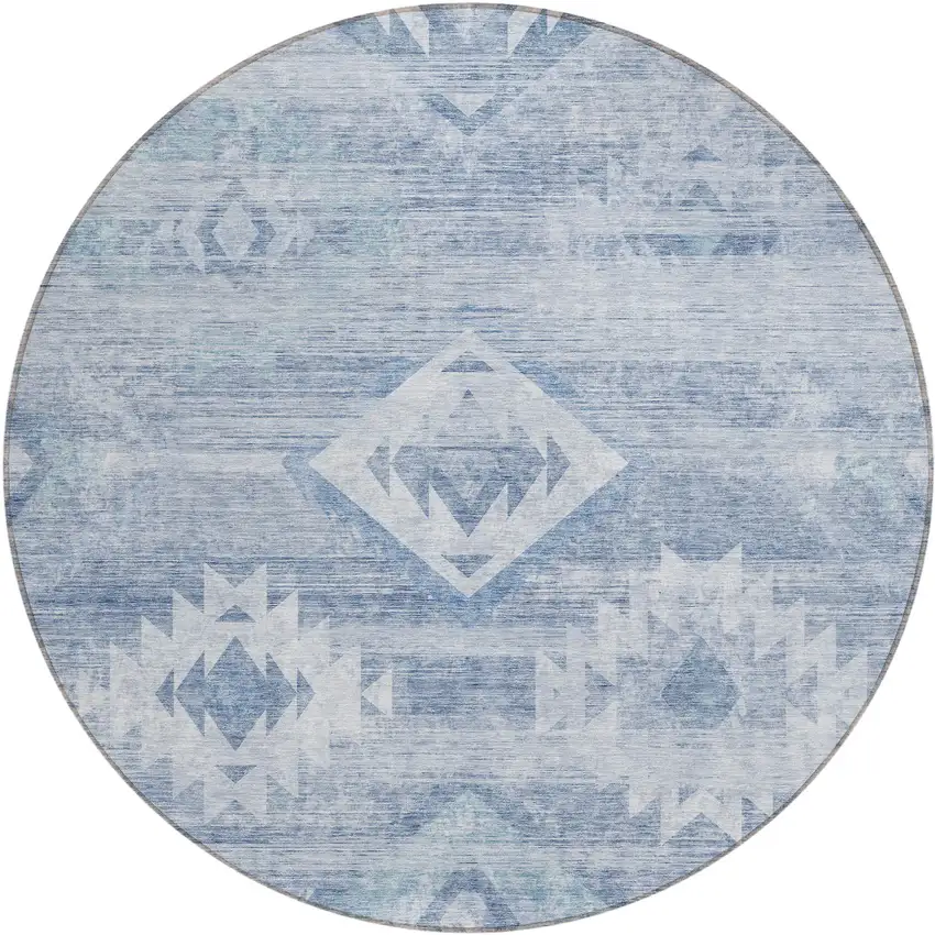 8' Denim Blue And Sky Blue Round Southwestern Washable Indoor Outdoor Area Rug Photo 2