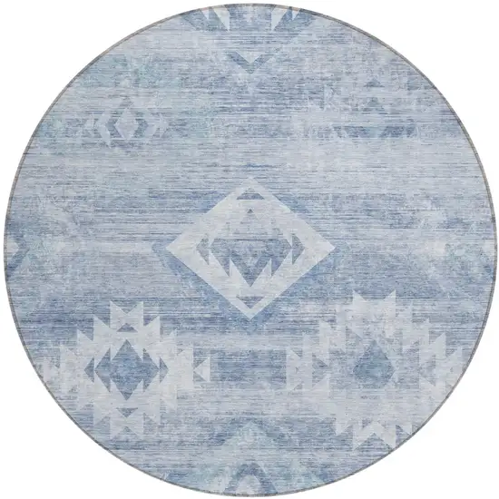 8' Denim Blue And Sky Blue Round Southwestern Washable Indoor Outdoor Area Rug Photo 2