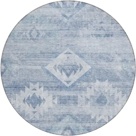 8' Denim Blue And Sky Blue Round Southwestern Washable Indoor Outdoor Area Rug Photo 2