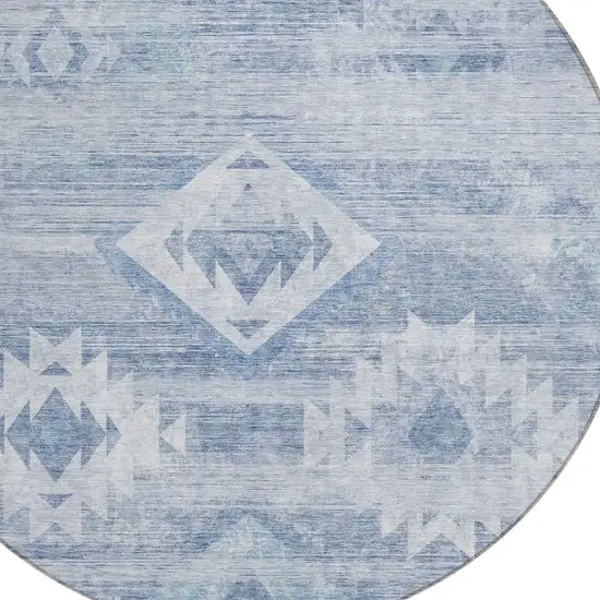 8' Denim Blue And Sky Blue Round Southwestern Washable Indoor Outdoor Area Rug Photo 5