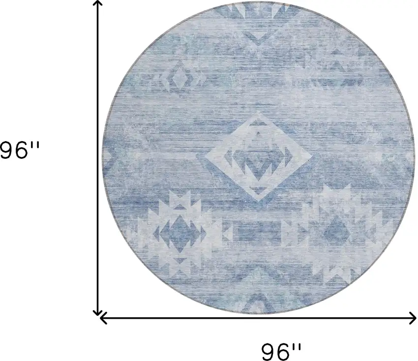 8' Denim Blue And Sky Blue Round Southwestern Washable Indoor Outdoor Area Rug Photo 3