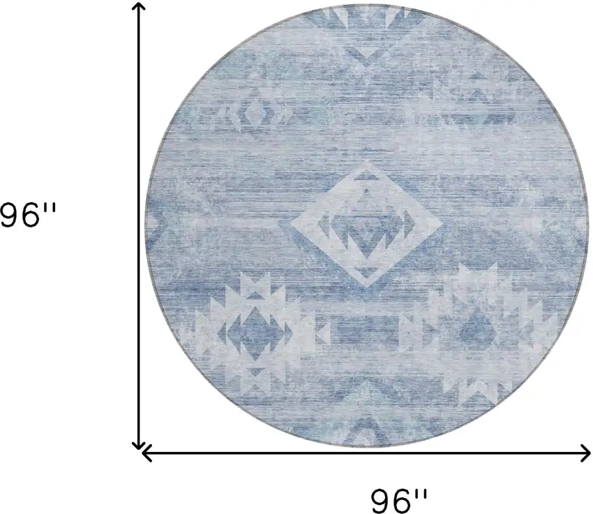 8' Denim Blue And Sky Blue Round Southwestern Washable Indoor Outdoor Area Rug Photo 3