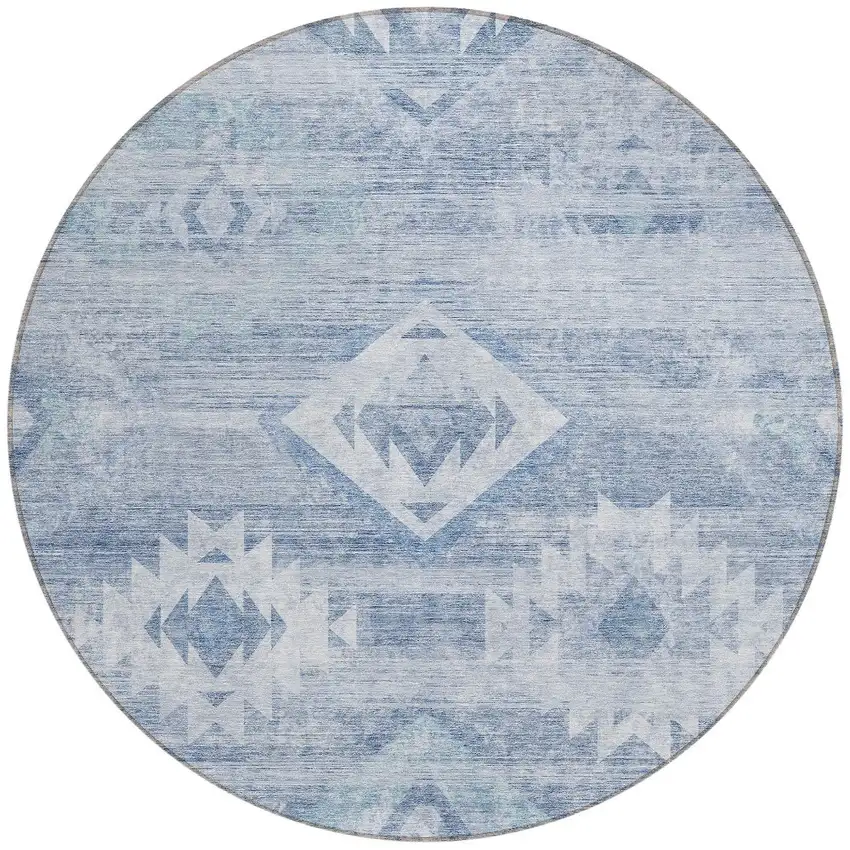 8' Denim Blue And Sky Blue Round Southwestern Washable Indoor Outdoor Area Rug Photo 6
