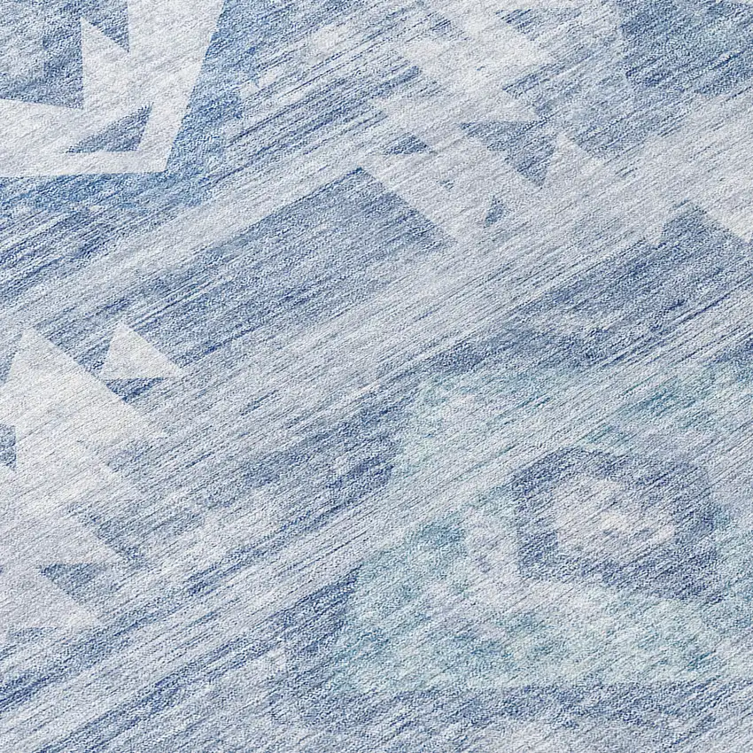 8' Denim Blue And Sky Blue Round Southwestern Washable Indoor Outdoor Area Rug Photo 9