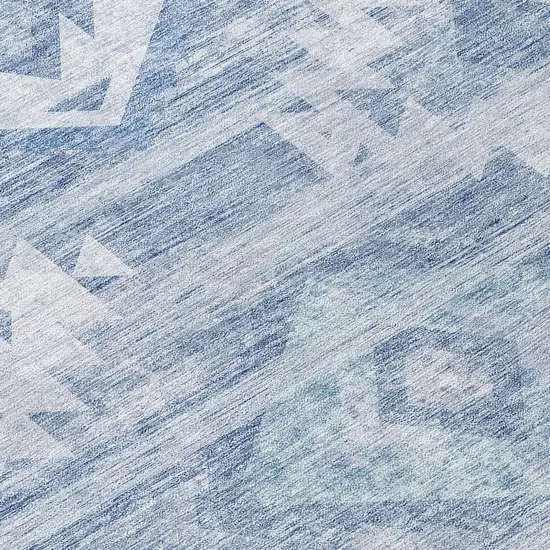 8' Denim Blue And Sky Blue Round Southwestern Washable Indoor Outdoor Area Rug Photo 9