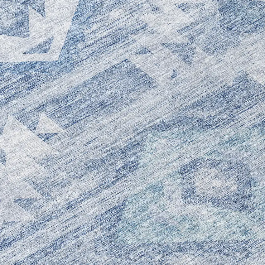 8' Denim Blue And Sky Blue Round Southwestern Washable Indoor Outdoor Area Rug Photo 9