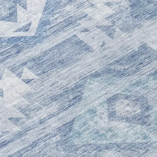 8' Denim Blue And Sky Blue Round Southwestern Washable Indoor Outdoor Area Rug Photo 9