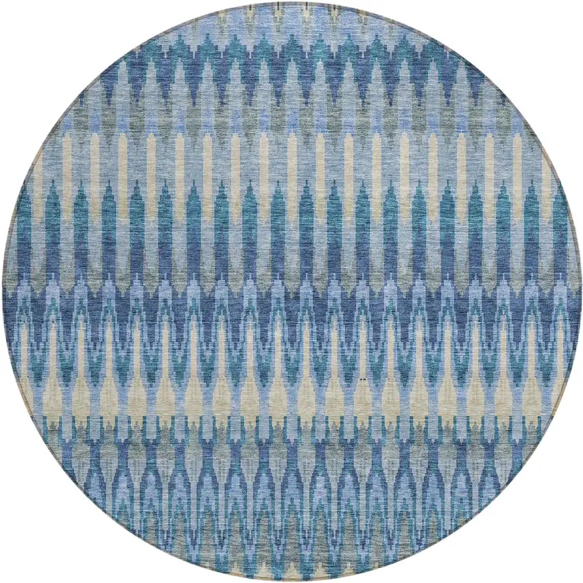 8' Denim Blue And Sky Blue Round Southwestern Washable Indoor Outdoor Area Rug Photo 2