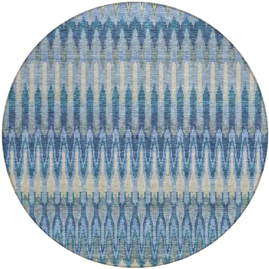 8' Denim Blue And Sky Blue Round Southwestern Washable Indoor Outdoor Area Rug Photo 2