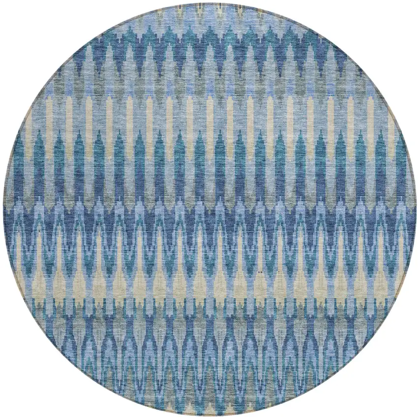 8' Denim Blue And Sky Blue Round Southwestern Washable Indoor Outdoor Area Rug Photo 2
