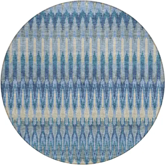 8' Denim Blue And Sky Blue Round Southwestern Washable Indoor Outdoor Area Rug Photo 2