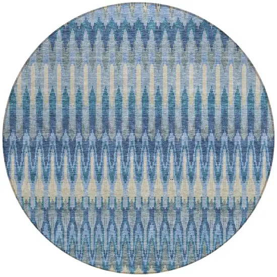 8' Denim Blue And Sky Blue Round Southwestern Washable Indoor Outdoor Area Rug Photo 5