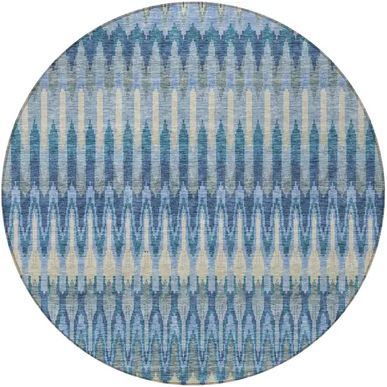8' Denim Blue And Sky Blue Round Southwestern Washable Indoor Outdoor Area Rug Photo 6