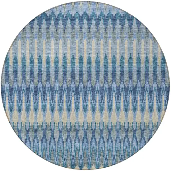 8' Denim Blue And Sky Blue Round Southwestern Washable Indoor Outdoor Area Rug Photo 6
