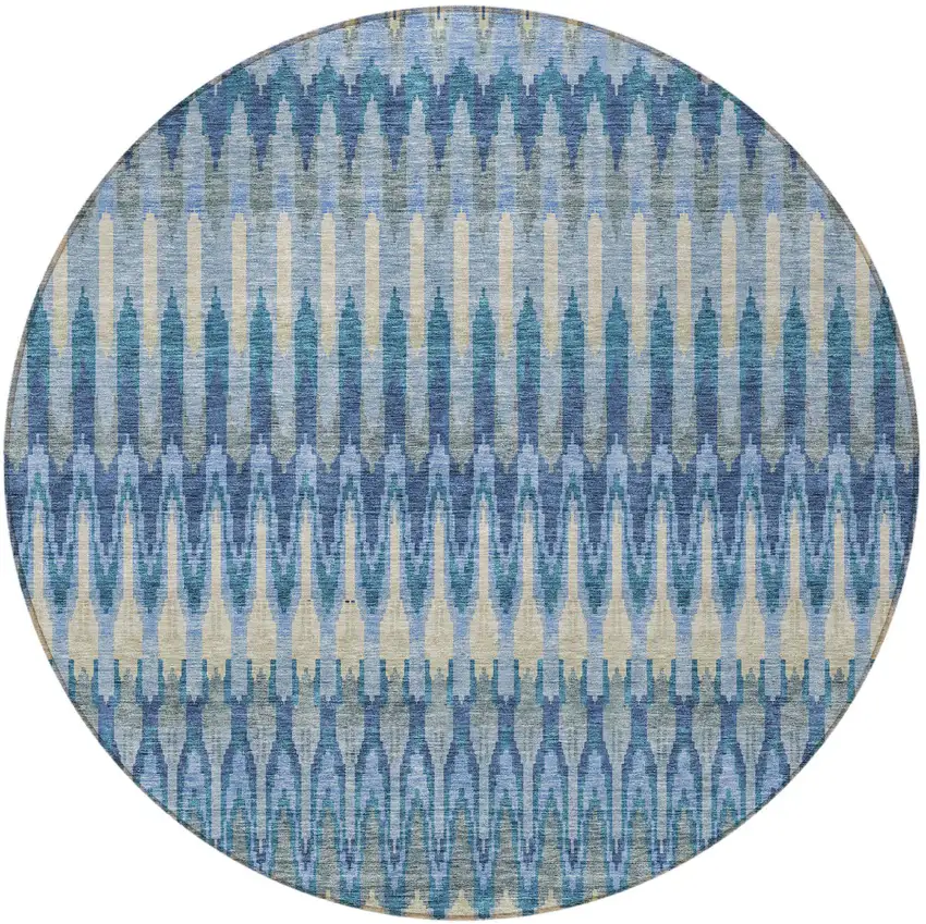 8' Denim Blue And Sky Blue Round Southwestern Washable Indoor Outdoor Area Rug Photo 6