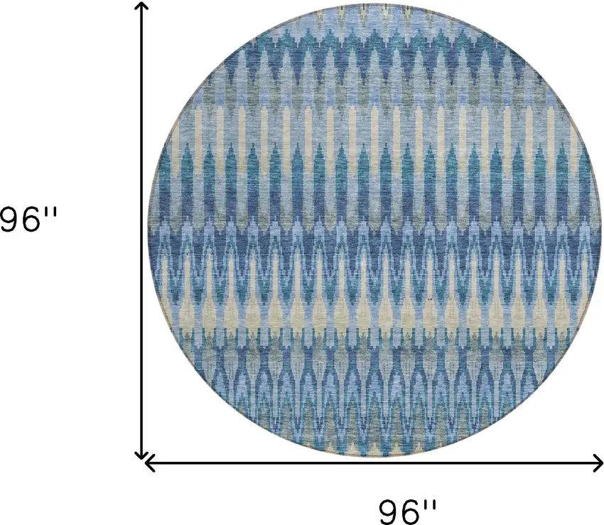 8' Denim Blue And Sky Blue Round Southwestern Washable Indoor Outdoor Area Rug Photo 3