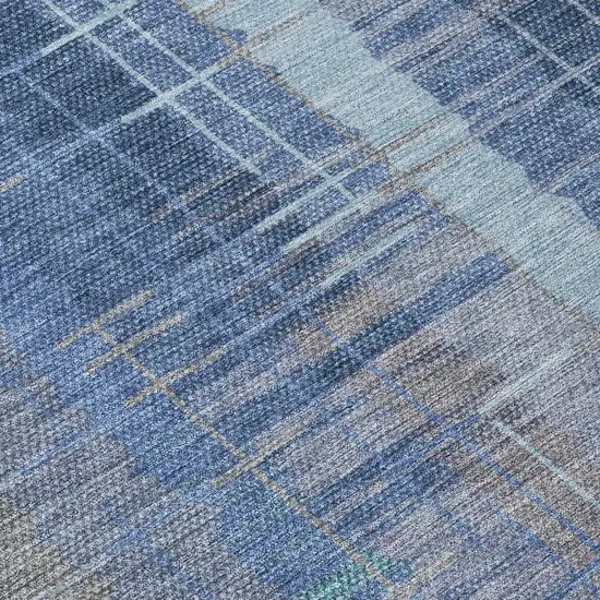 8' Denim Blue And Sky Blue Round Striped Washable Indoor Outdoor Area Rug Photo 9