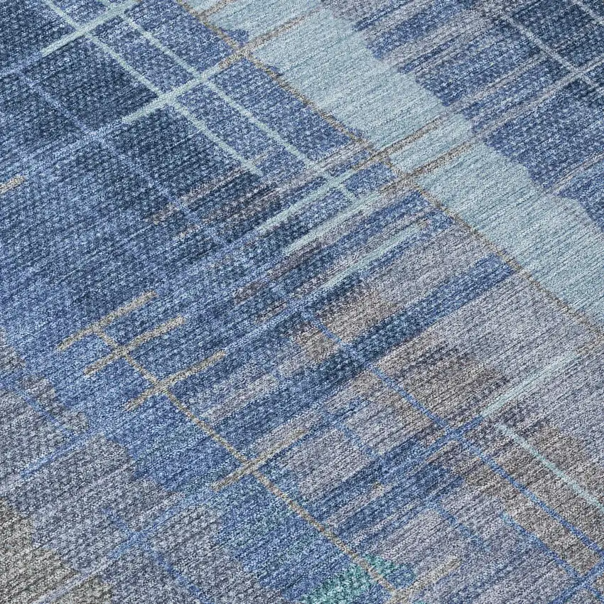 8' Denim Blue And Sky Blue Round Striped Washable Indoor Outdoor Area Rug Photo 9