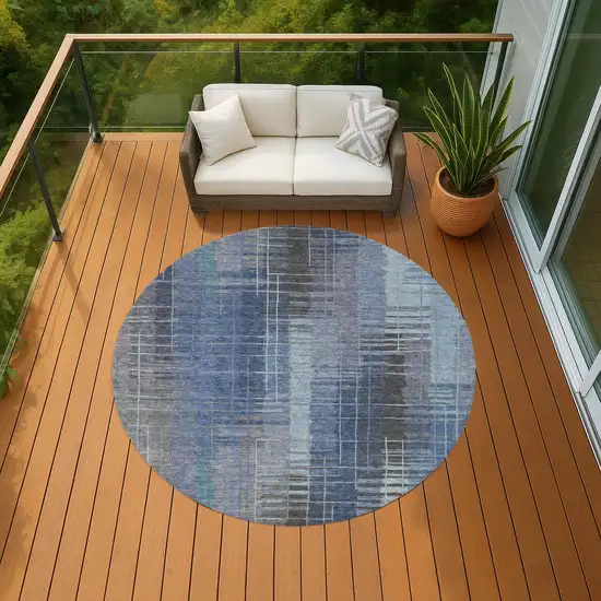 8' Denim Blue And Sky Blue Round Striped Washable Indoor Outdoor Area Rug Photo 7