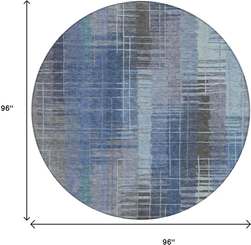 8' Denim Blue And Sky Blue Round Striped Washable Indoor Outdoor Area Rug Photo 3