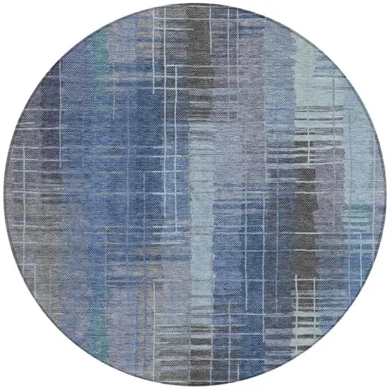 8' Denim Blue And Sky Blue Round Striped Washable Indoor Outdoor Area Rug Photo 4