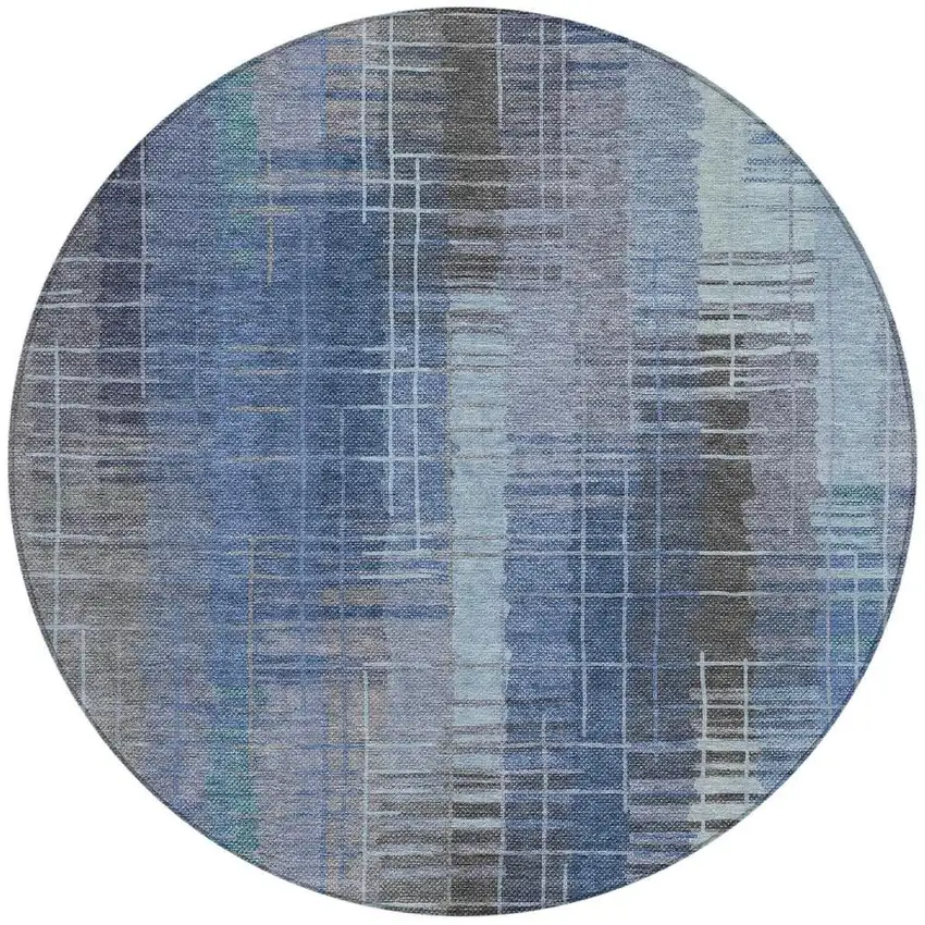 8' Denim Blue And Sky Blue Round Striped Washable Indoor Outdoor Area Rug Photo 4