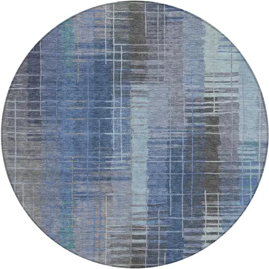 8' Denim Blue And Sky Blue Round Striped Washable Indoor Outdoor Area Rug Photo 2