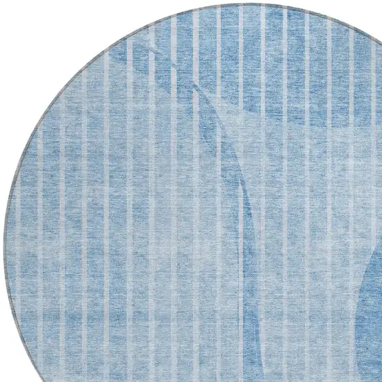 8' Denim Blue And Sky Blue Round Striped Washable Indoor Outdoor Area Rug Photo 4