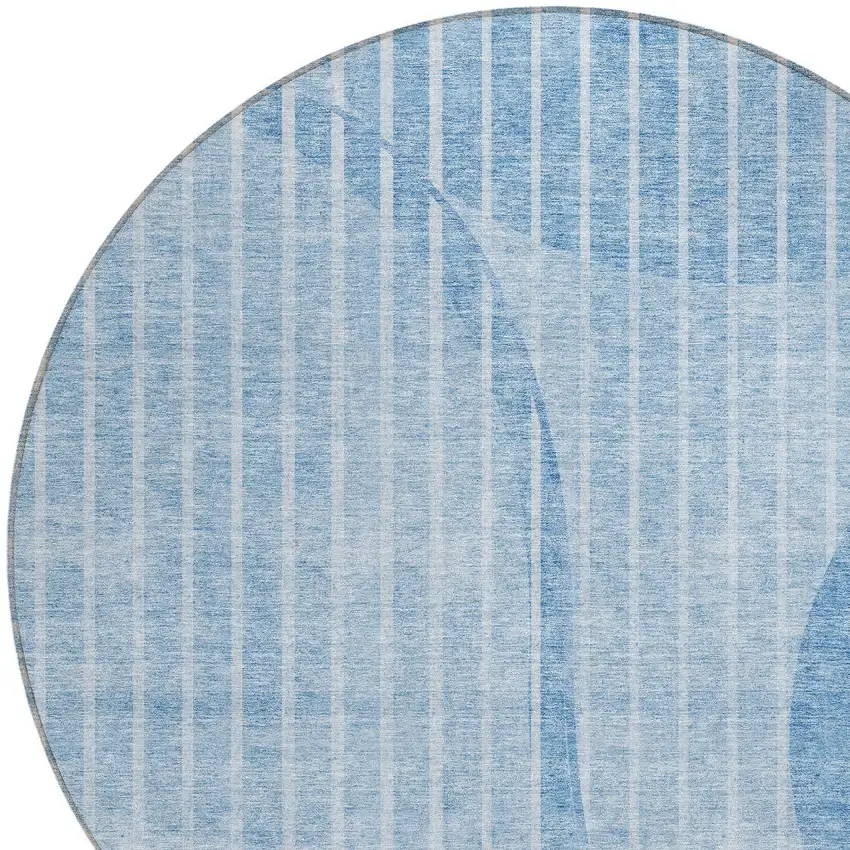 8' Denim Blue And Sky Blue Round Striped Washable Indoor Outdoor Area Rug Photo 4
