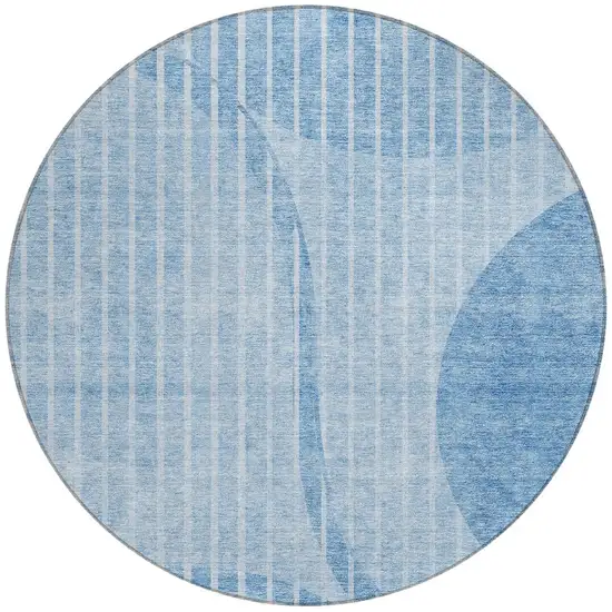 8' Denim Blue And Sky Blue Round Striped Washable Indoor Outdoor Area Rug Photo 6
