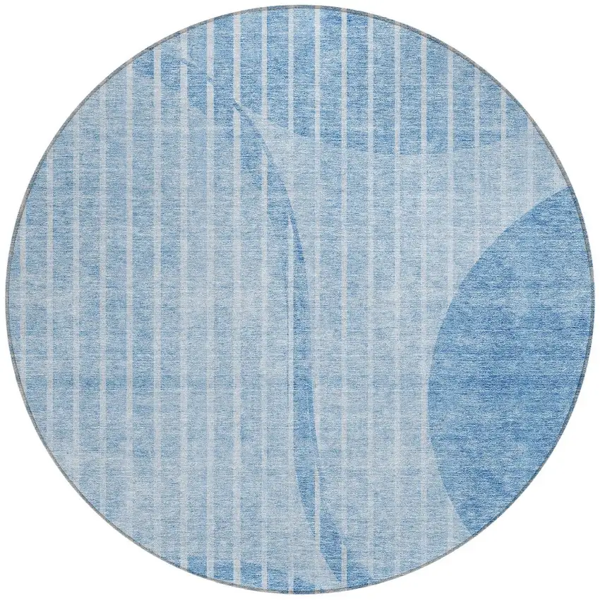 8' Denim Blue And Sky Blue Round Striped Washable Indoor Outdoor Area Rug Photo 6