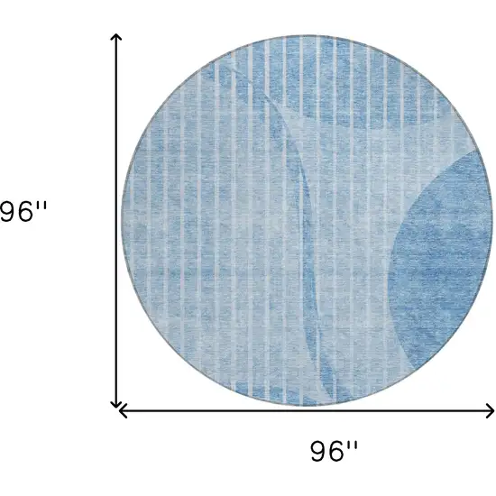 8' Denim Blue And Sky Blue Round Striped Washable Indoor Outdoor Area Rug Photo 8