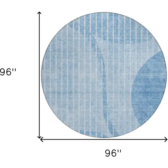8' Denim Blue And Sky Blue Round Striped Washable Indoor Outdoor Area Rug Photo 8