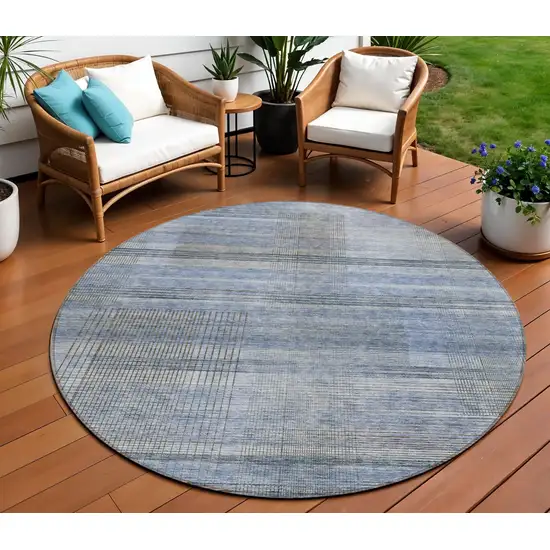 8' Denim Blue And Sky Blue Round Striped Washable Indoor Outdoor Area Rug Photo 1